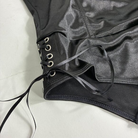 NEW Y2K Velvet Kitten Black Satin Bodysuit Size Small  Coquette - Picture 2 of 7